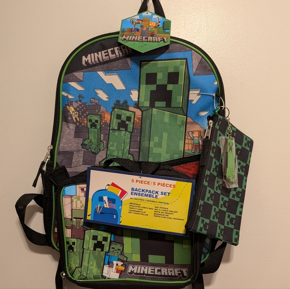 Bioworld Minecraft Kids Backpack Set - Green and Blue